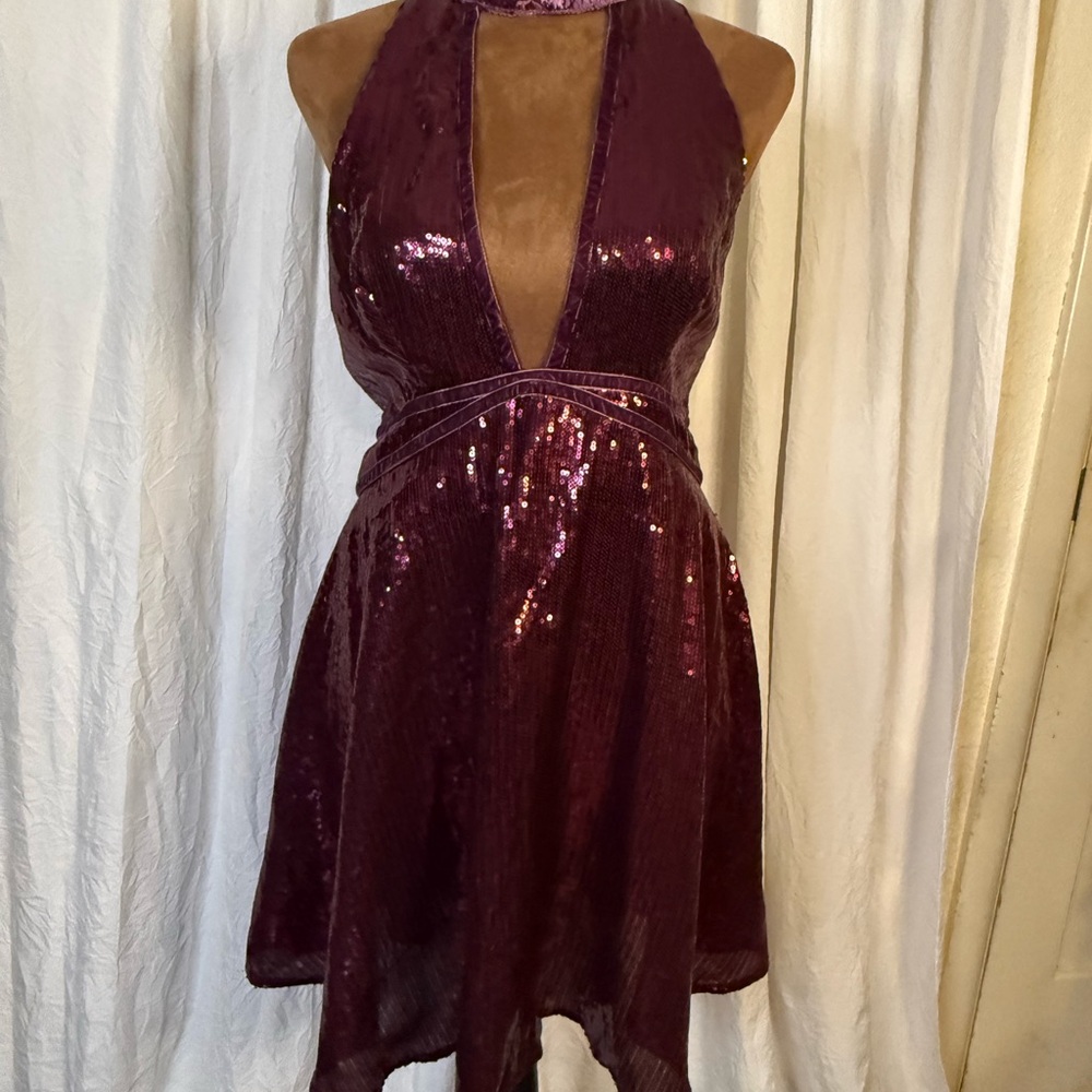 Free People Film Noir Deep Purple Sequin Backless Dress